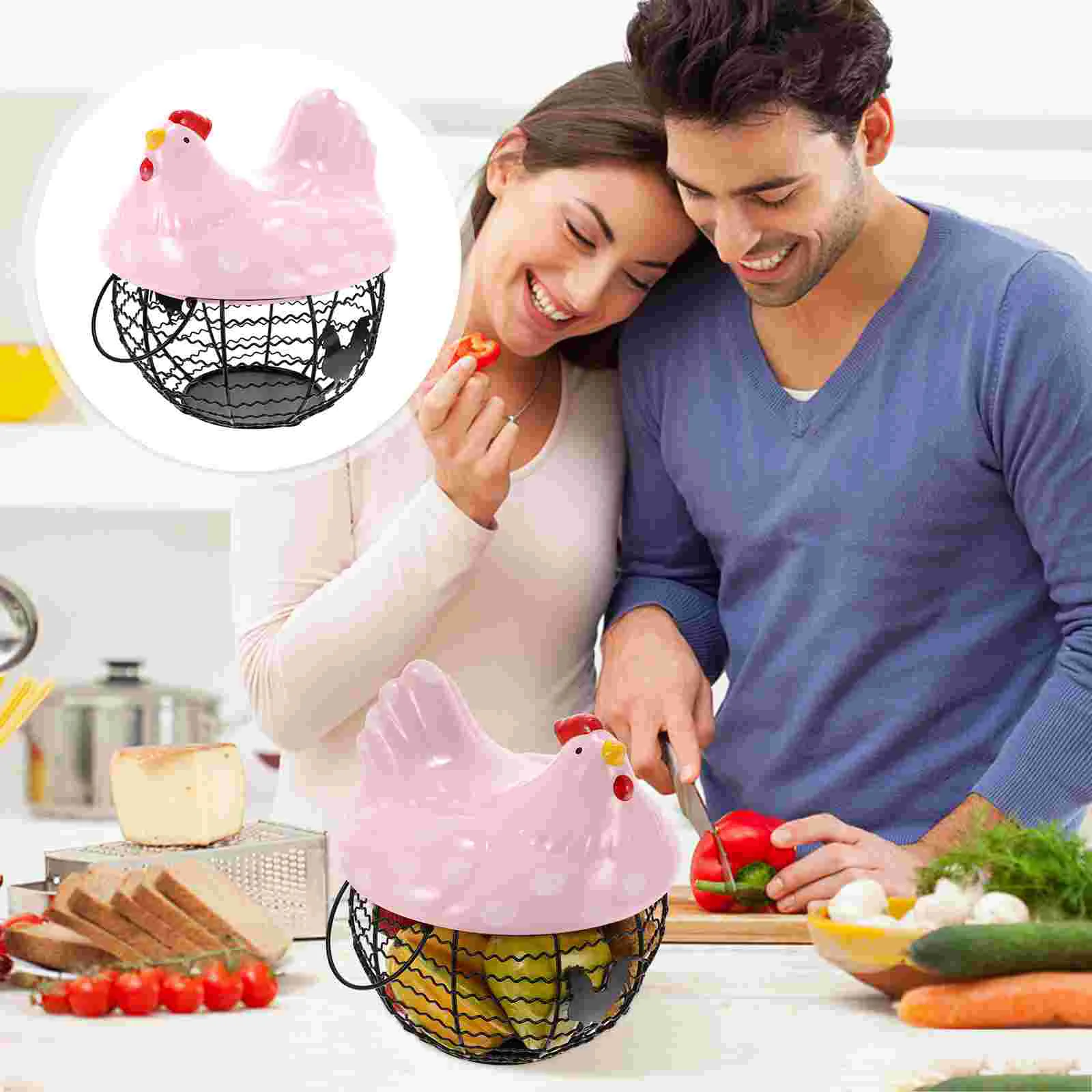 

1pc Egg Holder Chicken Shaped Egg Basket Fruit Container Ceramic Chicken Cover