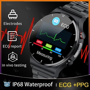 LIGE Smart Watch Men Wireless Charging 360*360 Full Touch ECG Body Temperature Fitness Tracker Smart