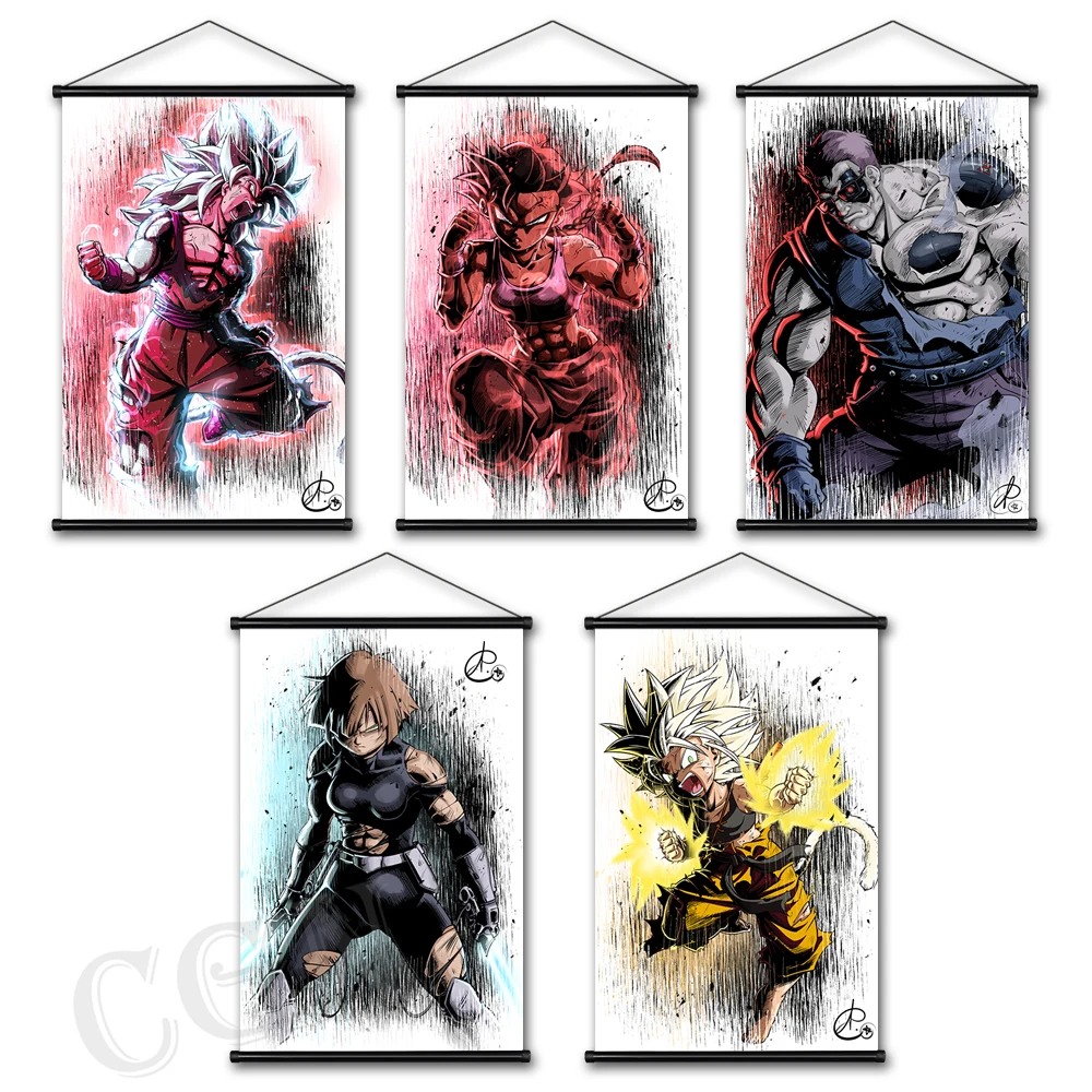 

Japanese Anime Dragon Ball Scroll Poster Hanging Pictures Goku Decorative Paintings for Living Room Canvas Decoration Bedroom