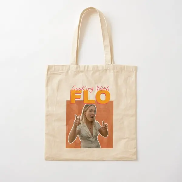 

Cooking With Flo Cotton Canvas Bag Grocery Shopper Travel Printed Handbag Unisex Casual Ladies Women Designer Reusable