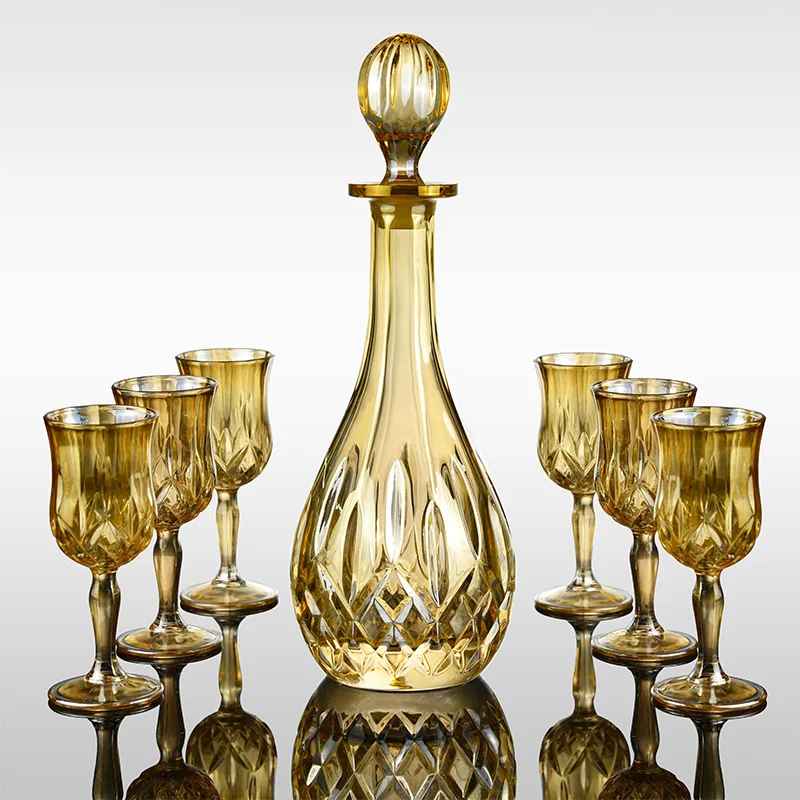 

7 Pcs gold color whiskey decanter set crystal wine glass 210310-05