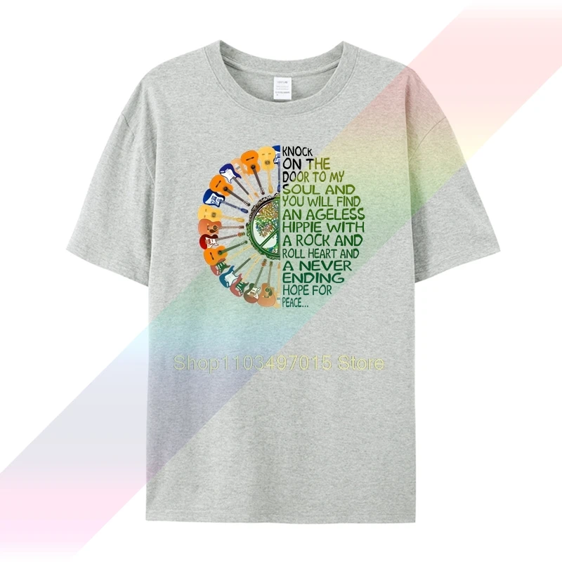 Мужская футболка с гитарой в стиле хиппи Knock On The Door To My Soul женская