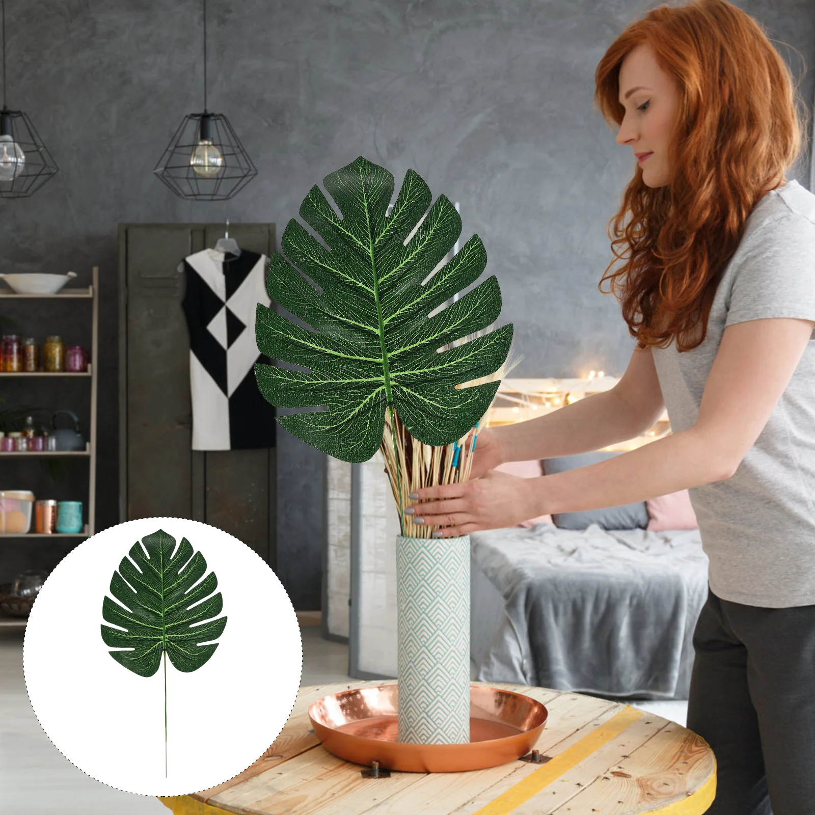 

Leaves Monstera Artificial Faux Tropical Decoration Party Stems Fake Hawaiian Stem Palm Supplies Home Turtle Home decor