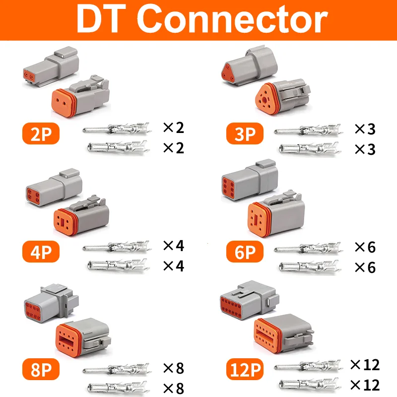 

10/50/100 Sets DT 2P/3P/4P/6P/8P 22-16AWG Waterproof Electrical Wire Deutsch Connector Plug Kit DT06-2S DT04-2P For Car