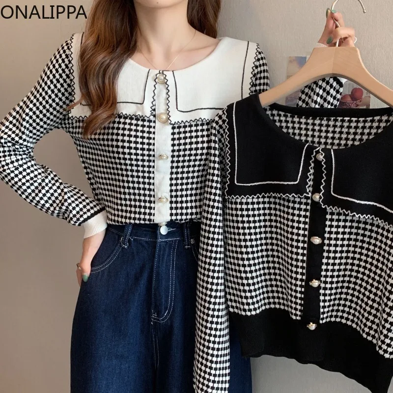 

Женская трикотажная рубашка в клетку, с длинным рукавом