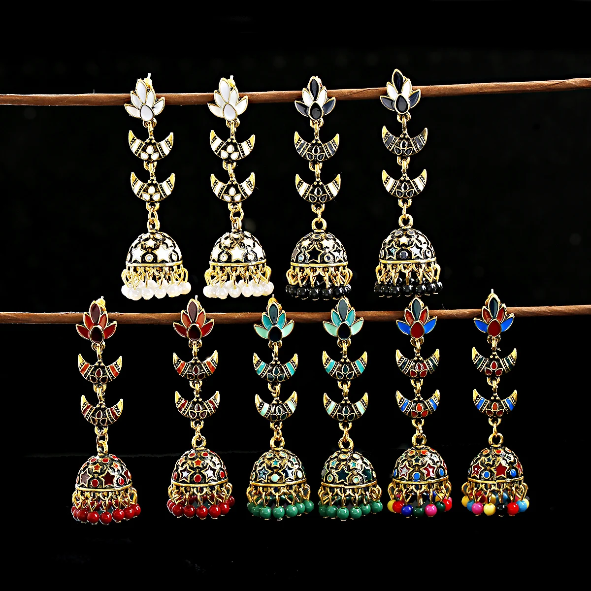

2022 New Colourful Oil Drop Dangle Earrings for Women Vintage Jewelry Gold Color Horn Bells Earrings Gift for Party Best Friend