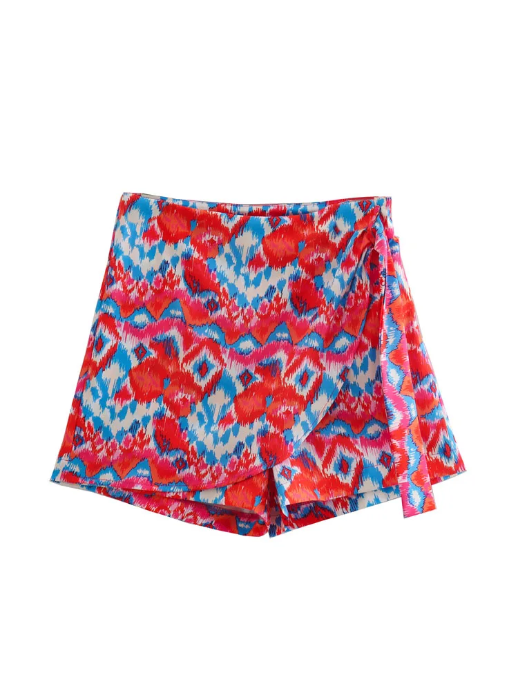 

2022 Summer Women Sweet Shorts Skirt Fashion Floral Print Side Bow Tie Female Casual Street Vacation Shorts Clothing