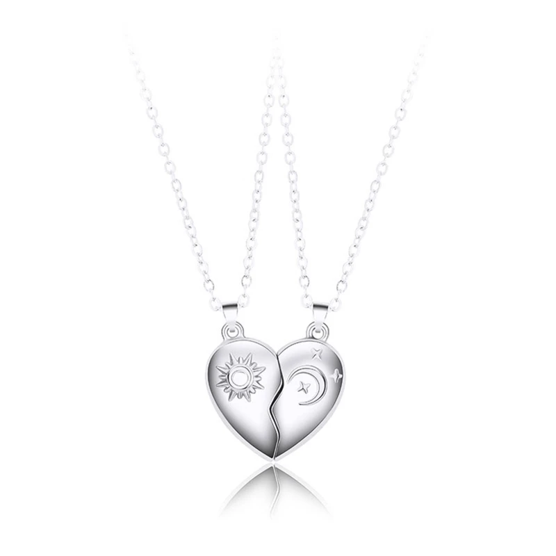 

2Pcs Lovers Heart Pendant Couple Necklaces Strong Magnetic Heartbroken Necklace