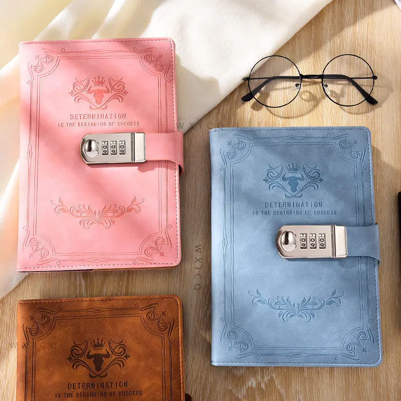 

200 Pages A5 Retro Password Book with Lock Diary Thickened Creative Hand Ledger Student Notepad Stationery Notebook Binder