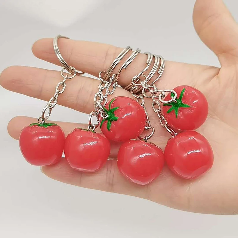 

1PCS Creative Simulation Tomato Key Chain Resin Tomato Simulation Vegetable Key Ring Bag Pendant Event Gift