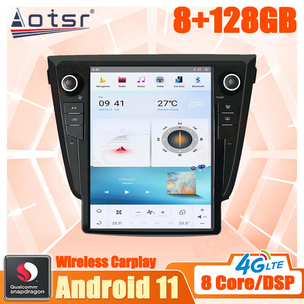 

128G Android For Nissan X-Trail 2013-2020 Car Multimedia Radio Stereo Player GPS Navi Head Unit Qualcomm Snapdragon Carplay 1Din
