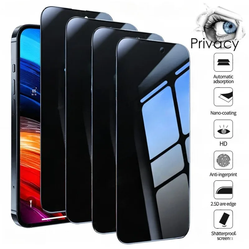 4 шт. противошпионское закаленное стекло для iPhone 16 15 14 13 12 11 Pro Max Mini Защитная пленка