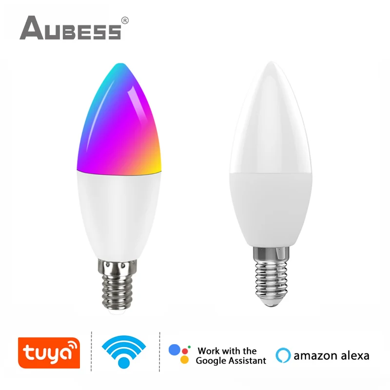 

Умная Светодиодная лампа Aubess Tuya E14, 9 Вт, Wi-Fi, 85-265 В переменного тока