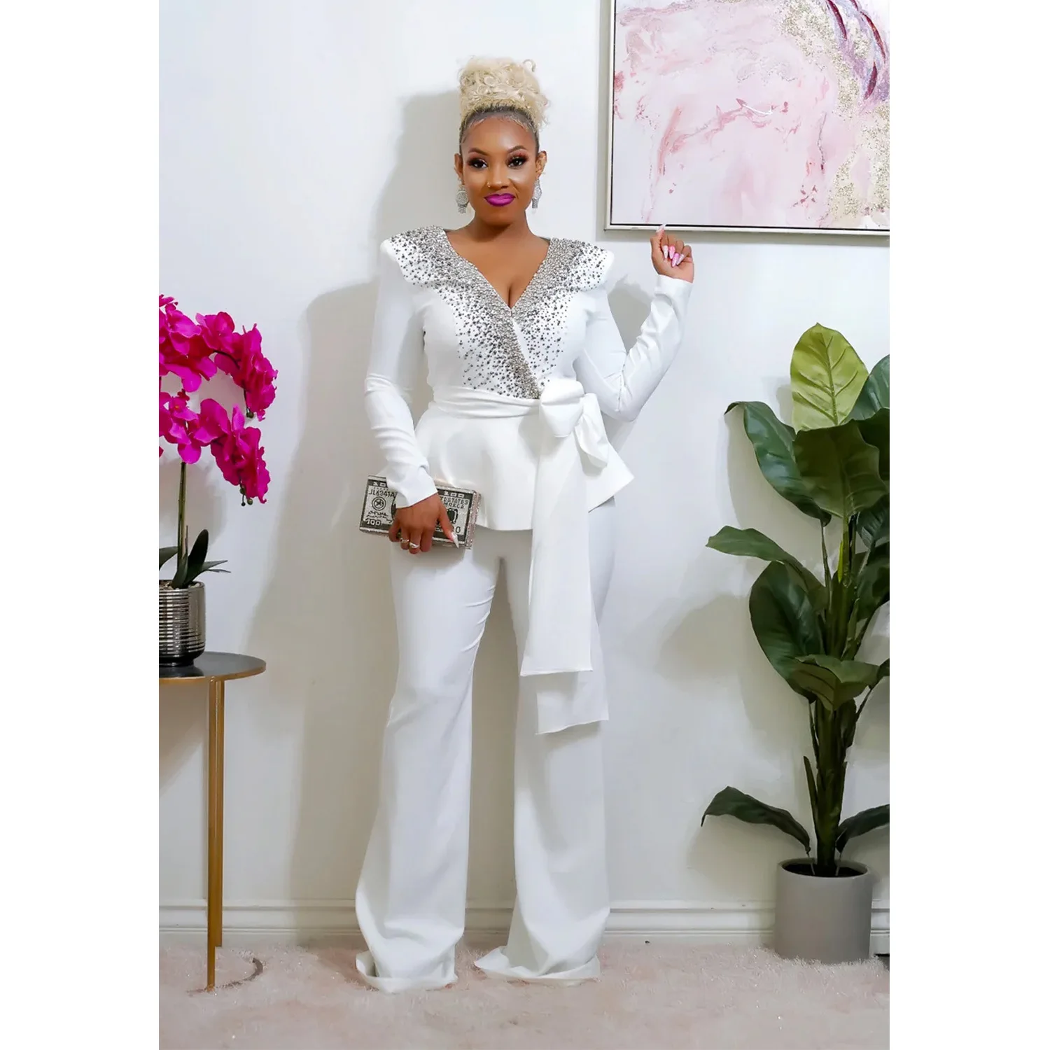 

Женский зимний женский спортивный костюм, костюм из двух предметов, блейзер с длинным рукавом и оборками и бантом, деловая женская форма для офиса