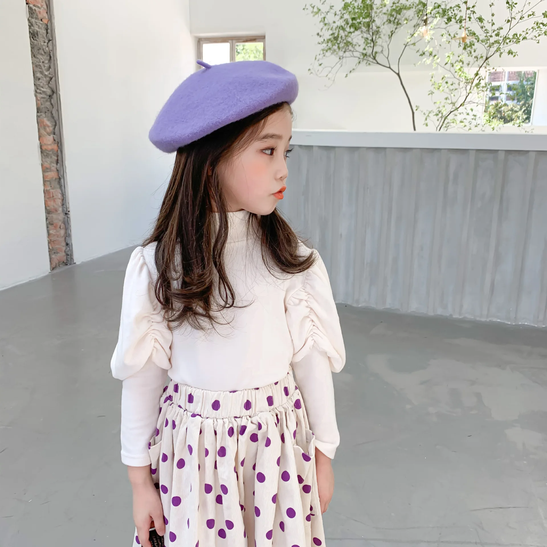 Freely Move Children Clothes Girls Long Puff Sleeve T-shirt Children's Solid Color T-shirt Bottoming Shirt Autumn T-shirt