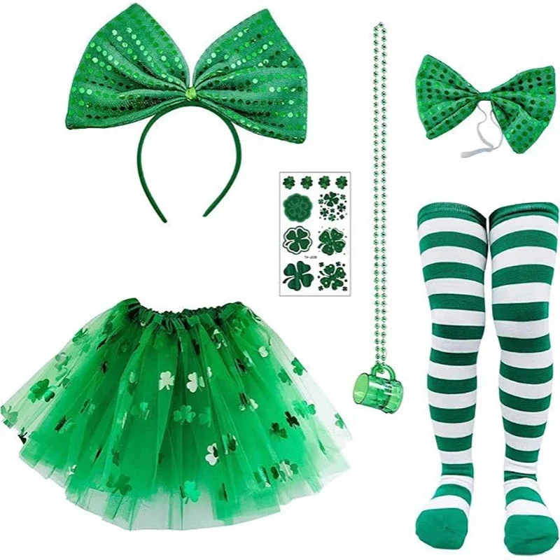 Комплект из 6 предметов зеленая юбка-пачка женские и детские головные уборы носки