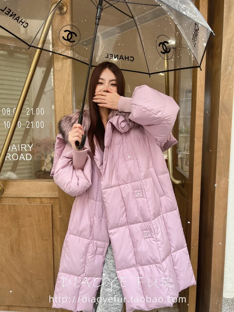 

Осенне-зимняя длинная куртка на утином пуху 2024 года с натуральным мехом, Толстая теплая Роскошная Шуба с капюшоном из натурального меха, верхняя одежда AO1701