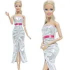 Элегантное серебристое платье-годе BJDBUS, юбка-годе принцессы, без бретелек, топ, вечерний наряд, аксессуары для куклы Барби, одежда, детская игрушка