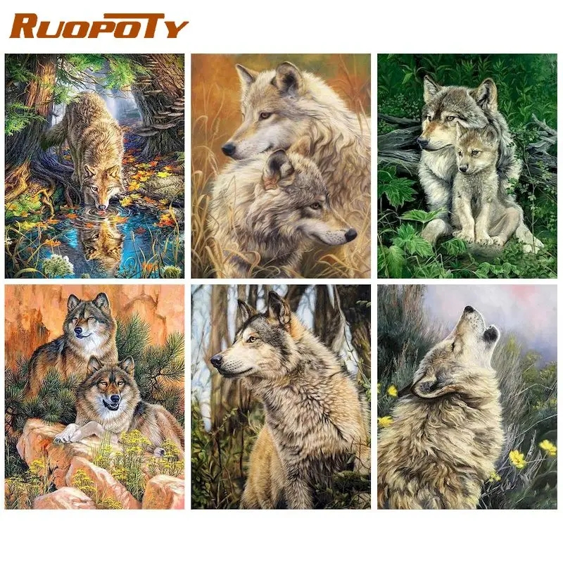 

RUOPOTY масляная краска по номерам Diy изображения волка рисование подарок украшение для дома для взрослых