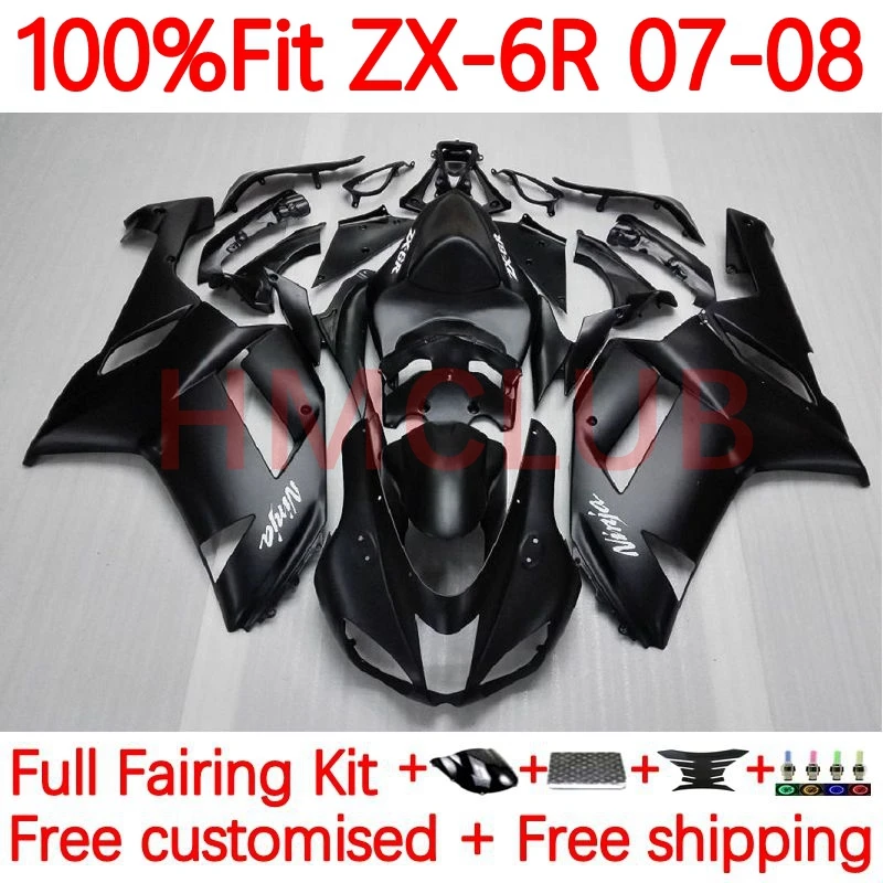 

OEM инъекция для KAWASAKI NINJA ZX-6R ZX636 ZX 636 6R 6 R ZX-636 ZX6R 2007 2008 600CC ZX600 07 08 обтекатель 57No.17 матовый черный