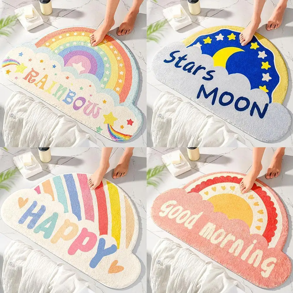 

Simple Modern Household Rug Bathroom Floor Mat Flannel Cushion Floor Semicircle Plush Mat Profiled S6N1