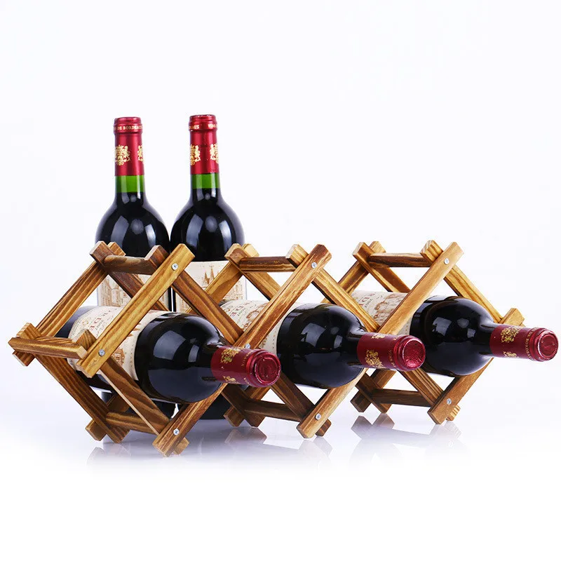 

Quality Foldable Wooden Wine Bottle Holder Wines Rack Ornament Home Wine Rack Shelves Holds Organizer Bar Display Shelf Men Gift