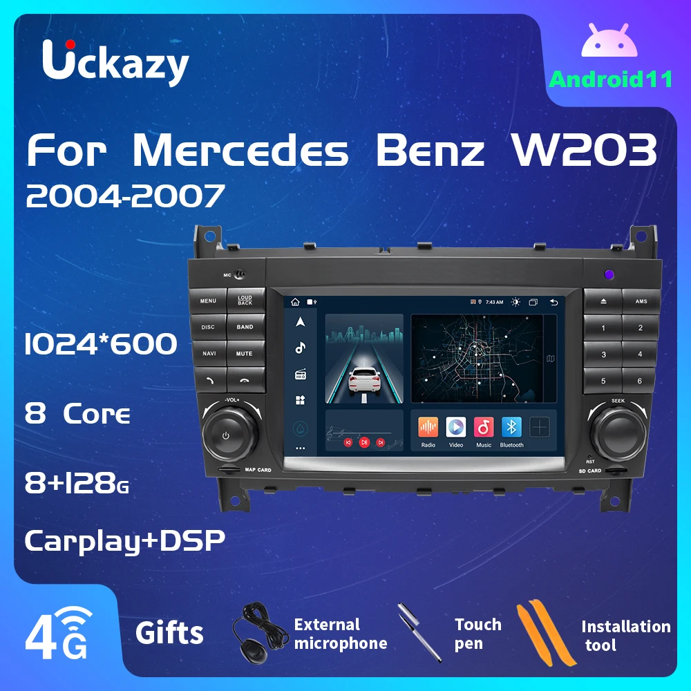Автомагнитола Uckazy мультимедийная стерео-система на Android 11 8 ядер 2 Din для W203 Mercedes Benz