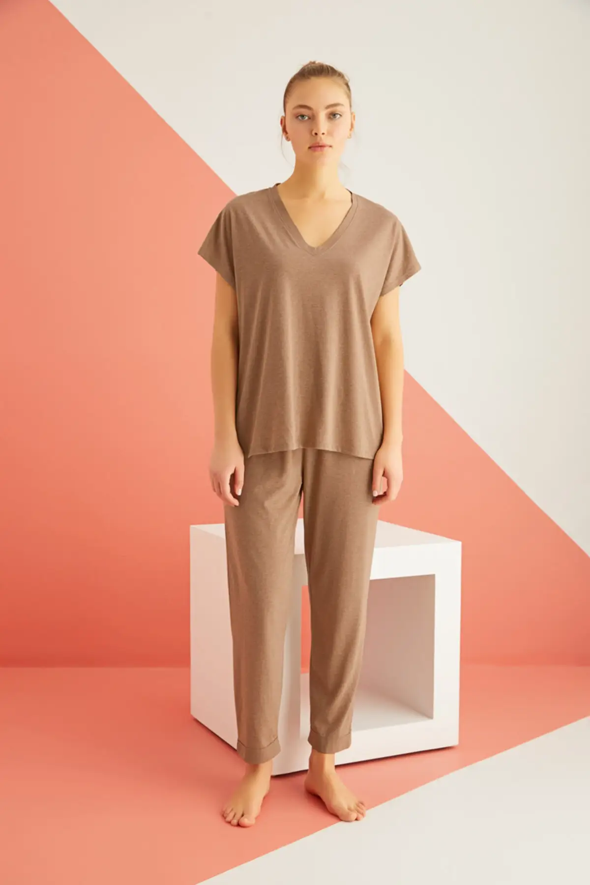 

Women's Pajamas Short Sleeve V-Neck Sleep Lounge Pajamas Nightwear Sleepwear Night Suit Casual Home Clothing