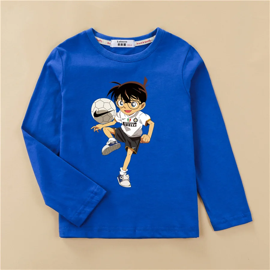 Aimi Lakana Kids Cotton Top Detective Conan Anime T-shirt Boys Spring Autumn Shirt Long Sleeve Printed Costume