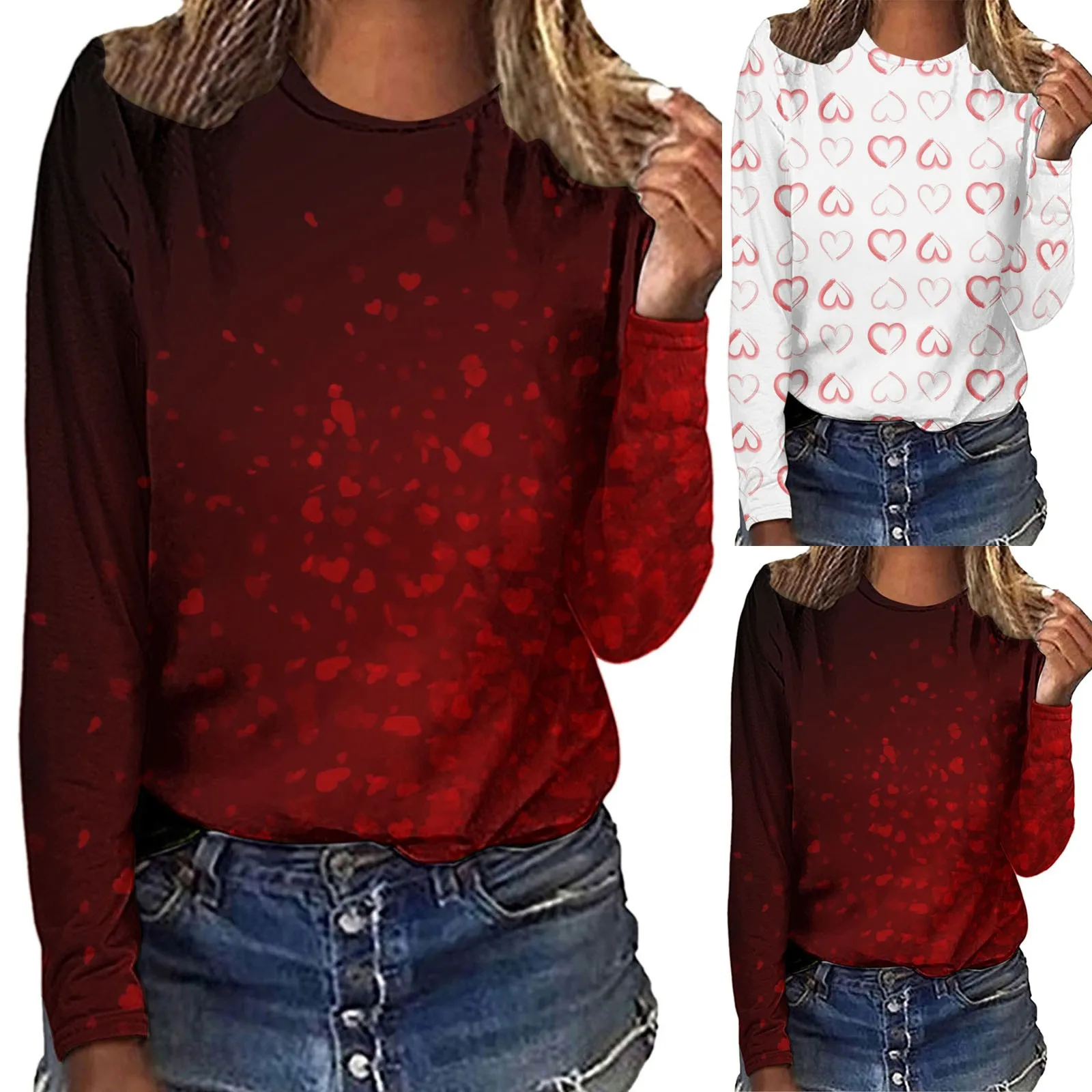 

Женская модная футболка с рождественским принтом, пуловер с круглым вырезом и длинным рукавом, топ, тонкая футболка с длинным рукавом для же...