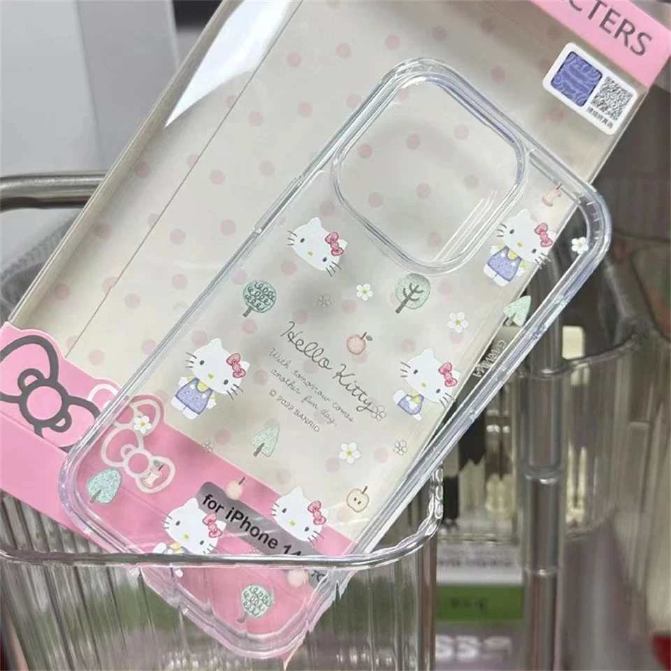 Оригинальные прозрачные чехлы Sanrio Hello Kitty для iPhone 15 14 11 13 12 Pro Max XR XS 7 8 Plus Y2K защитный