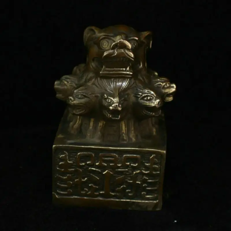Китайская медная латунная статуя льва в форме головы зверя с печатью статуи для