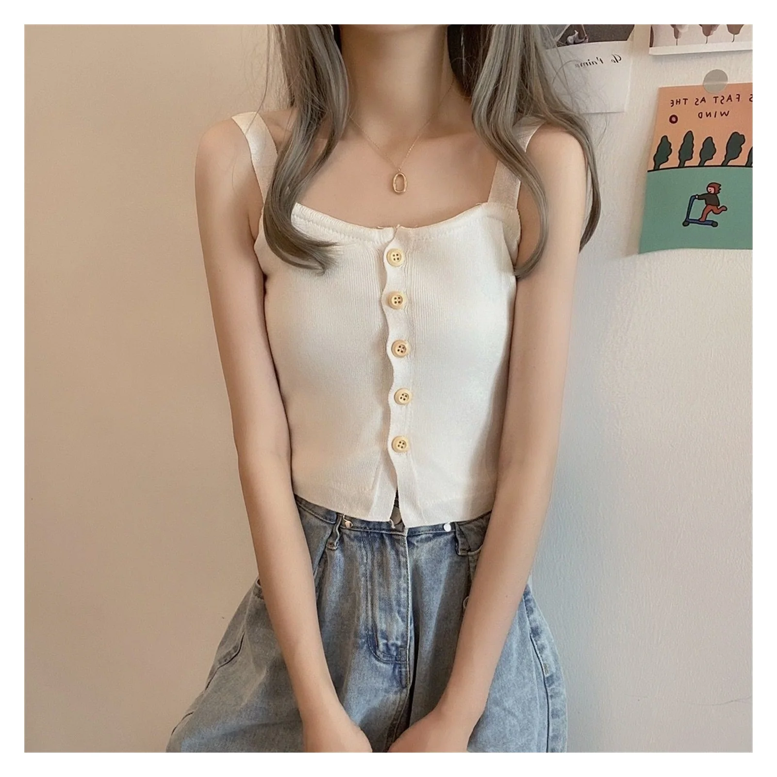 

2022NEW Autumn and winter 2021 new style knitted suspenders vest women plush thick warm underwear primer blouse