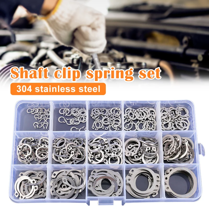 

150/250pcs 304 Stainless Steel External Circlip Retaining Ring Assortment Kit 4-25mm 15 Sizes Durable Grounding Accessories
