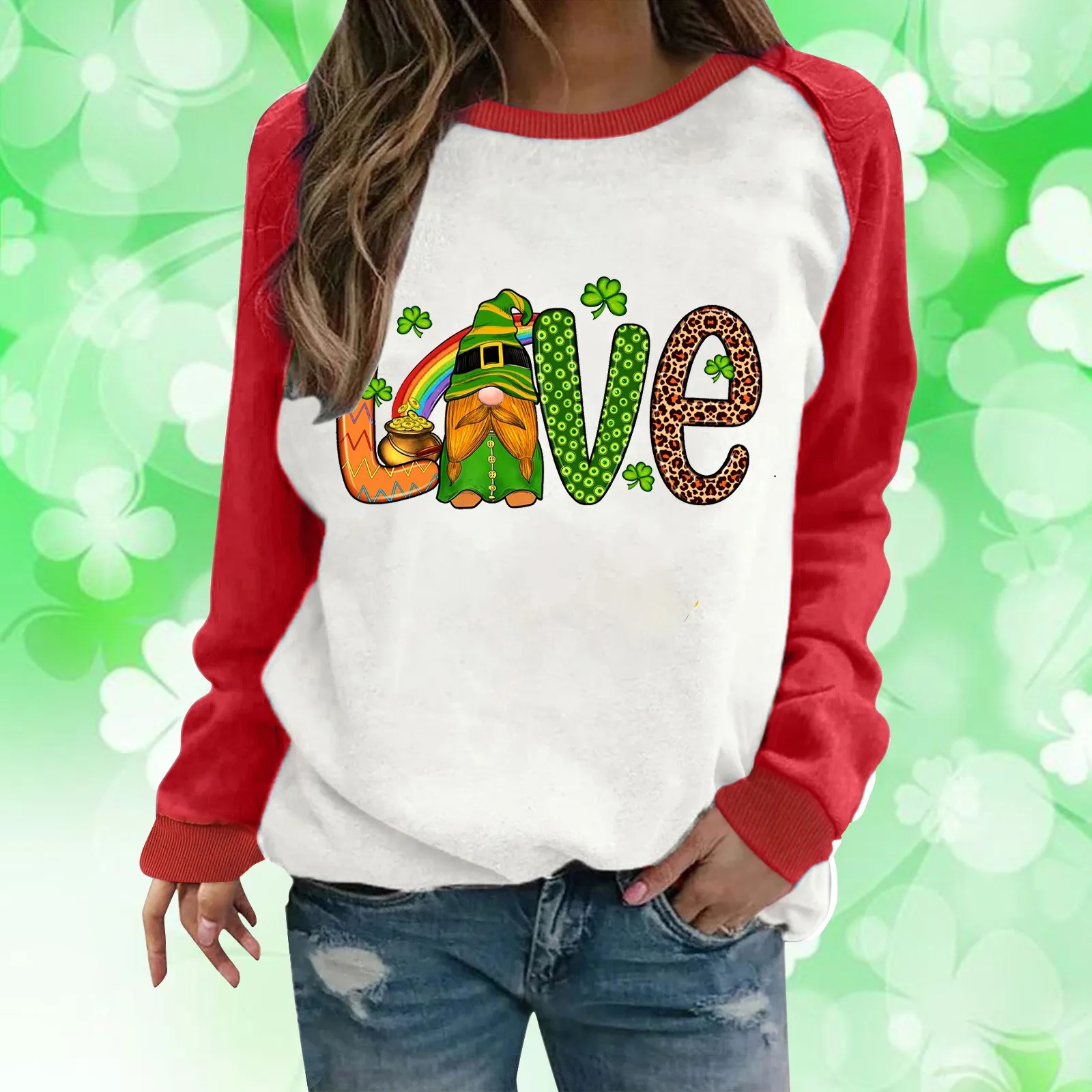 

Womens Casual Long Sleeve Crew Neck Printed Pullover Hoodless Sweatshirts Fit Blouse Winged Long Sleeve
