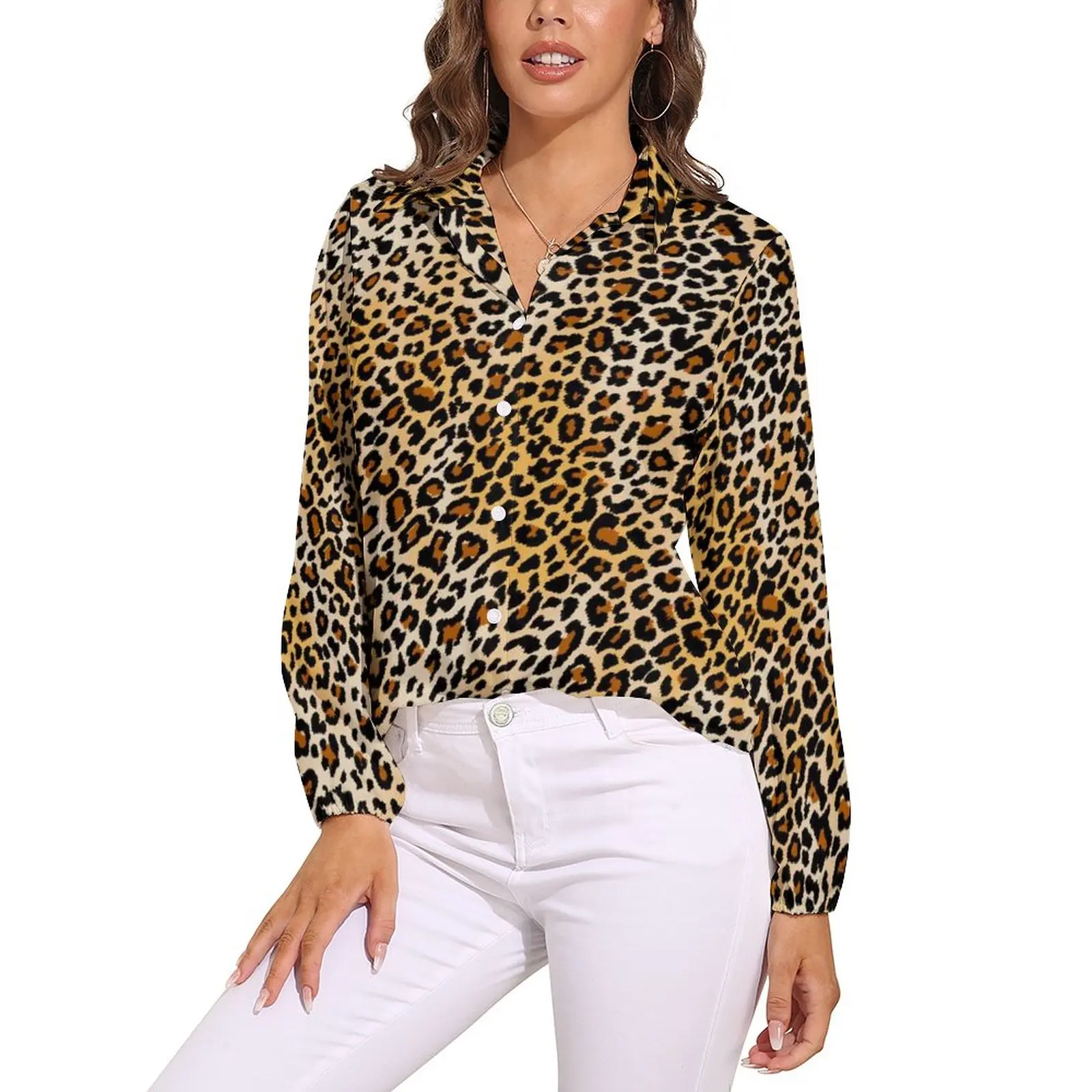 

Leopard Wild Pattern Blouse Pretty Animal Print Cool Design Blouses Long-Sleeve Street Fashion Shirt Summer Oversize Clothes