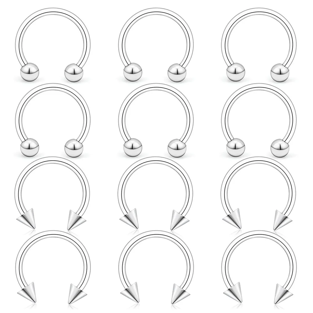 

12pcs Horseshoe Circular Rings Surgical Steel CBR Nose Eyebrow Tragus Lip Ear Cartilage Septum Hoop Ring Body Piercing Jewelry