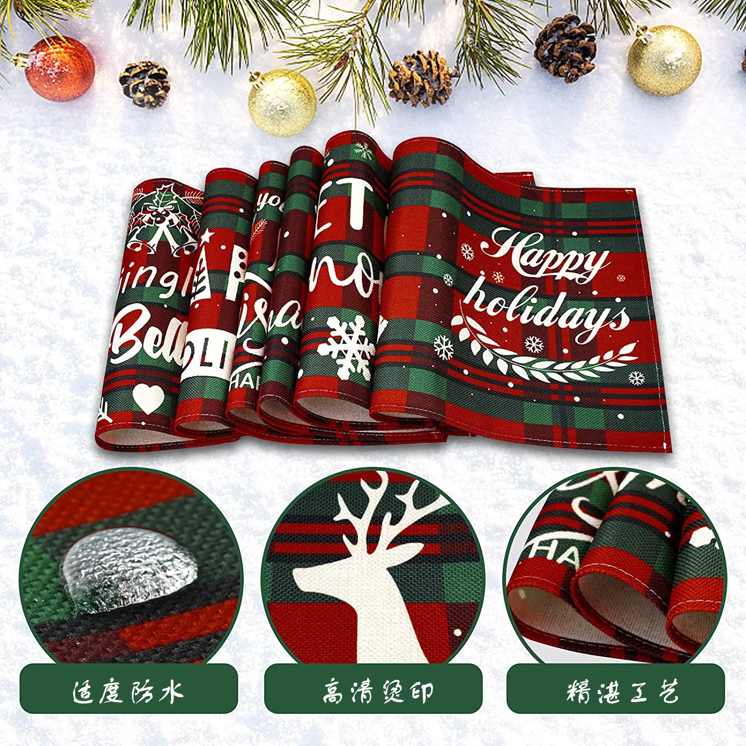 

New Christmas Dining Table Napkin Mats Linen Waterproof Placemats Kitchen Table MATS Western Food Napkins Tablecloth Kids Favors
