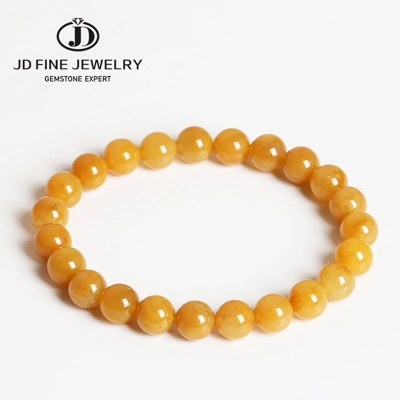 

JD Yellow Natural Beeswax Jade Bracelet Chalcedony Stone Beads For Jewelry Making Diy Bracelet Round Loose Beads 6 8 10 12mm