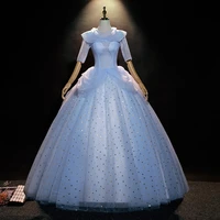 light blue half sleeves prom dresses 2022 elegant sequins lace up for women party gown tulle appliques evening derss