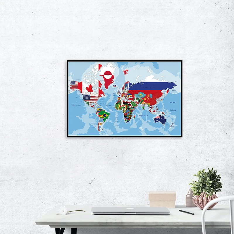 

60*40cm The World National Flags Map Canvas Painting Creative Wall Art Poster School Supplies Classroom Living Room Home Decor