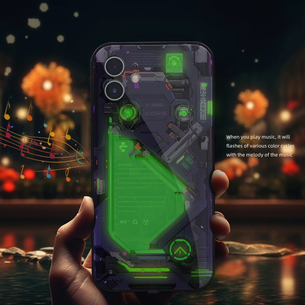 Cool Cyberpunk Future Style Teardown Printing Tempered Glass Luminescent Flash Case Compatible with iPhone 7 8 Plus X Xs XR 11 1