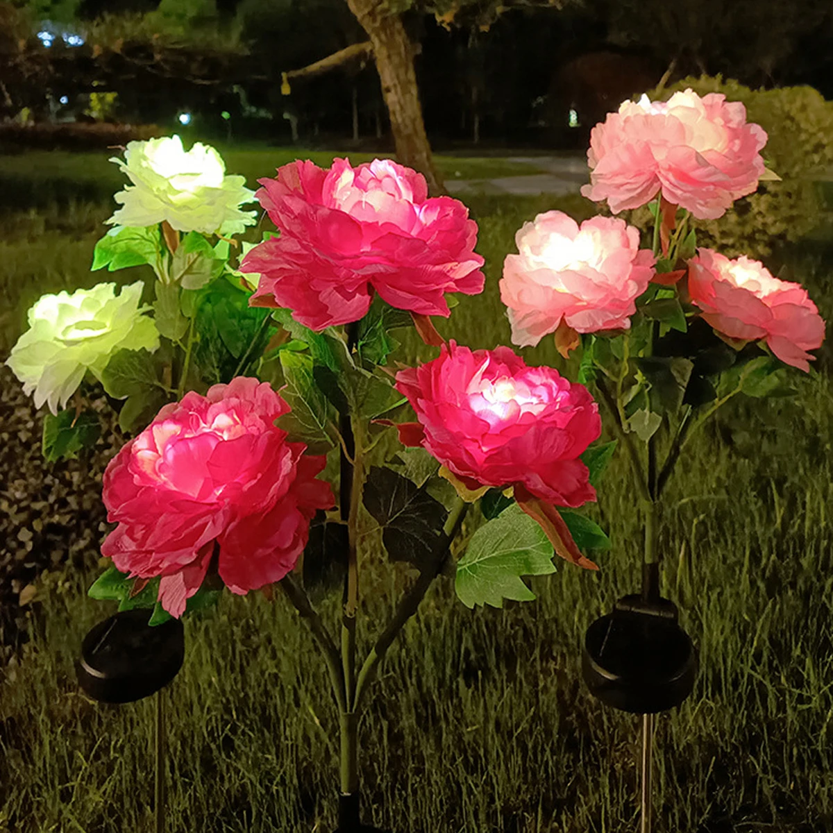 Лампа На Солнечной Энергии С 3-мя Головками Розово-розово-белый Цветок Пивоин