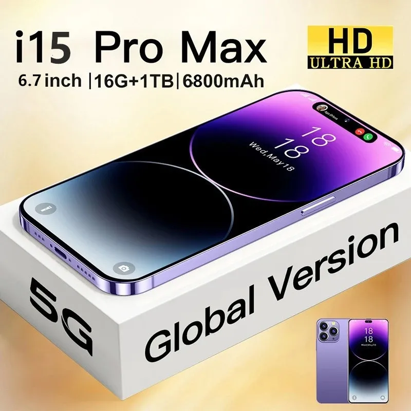 

Brand New i15 Pro Max Smartphone 6.7 inch Full Screen Face ID 16GB+1TB Mobile Phones Global Version 4G 5G Cell Phone
