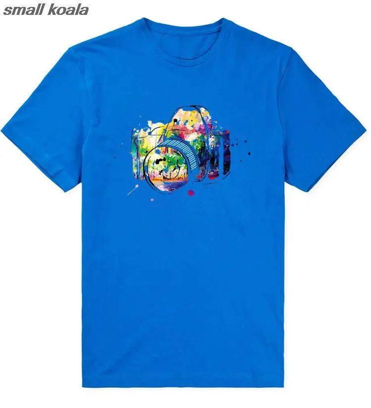 Новое поступление Забавная красочная футболка с принтом фотокамеры летние