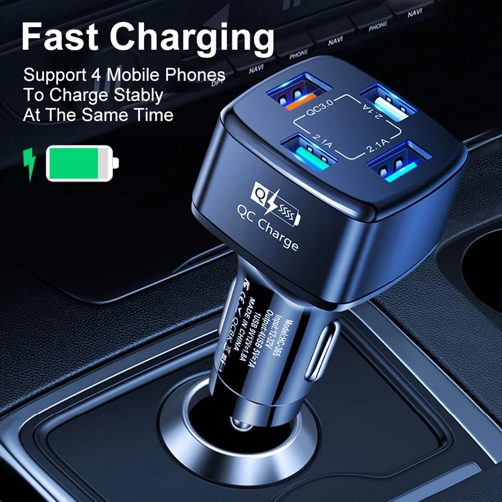 

1pcs Car 4 Usb Charger 7a Qc3.0 4usb Fast Charge One Drag Four Qc3.0 Multi-port Car Charger For Suvs Cars And Trucks Accessories