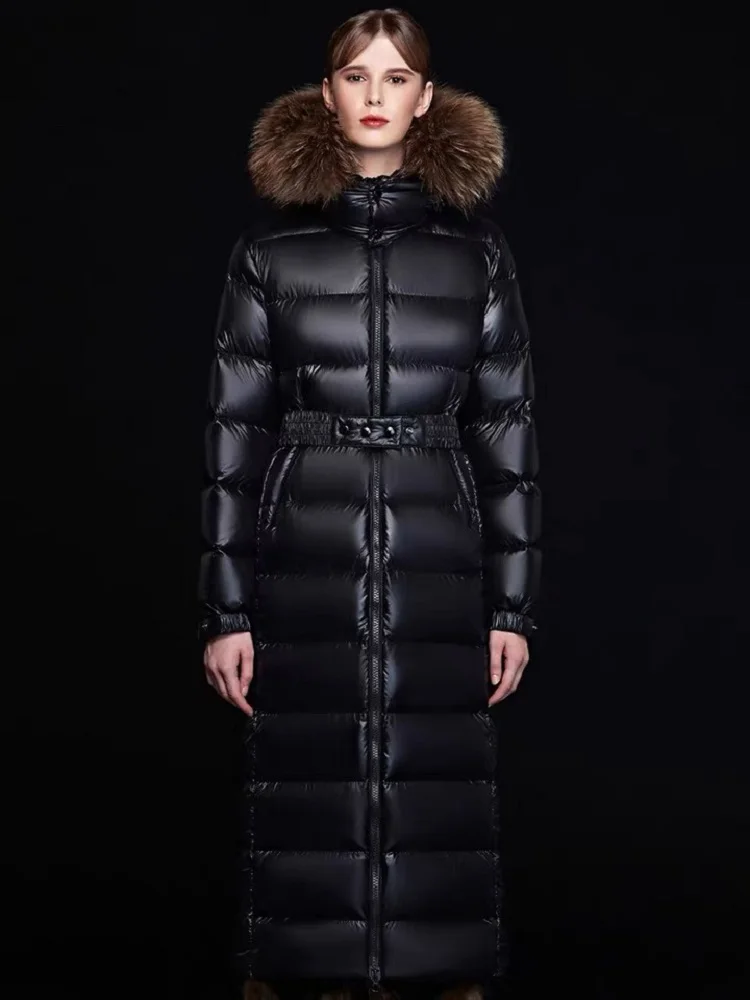

2023 Winter Women's Jacket Real Fur Collar PU Coated Warm Women's Long Down Jacket y2k New High Quality Hooded Coat bra