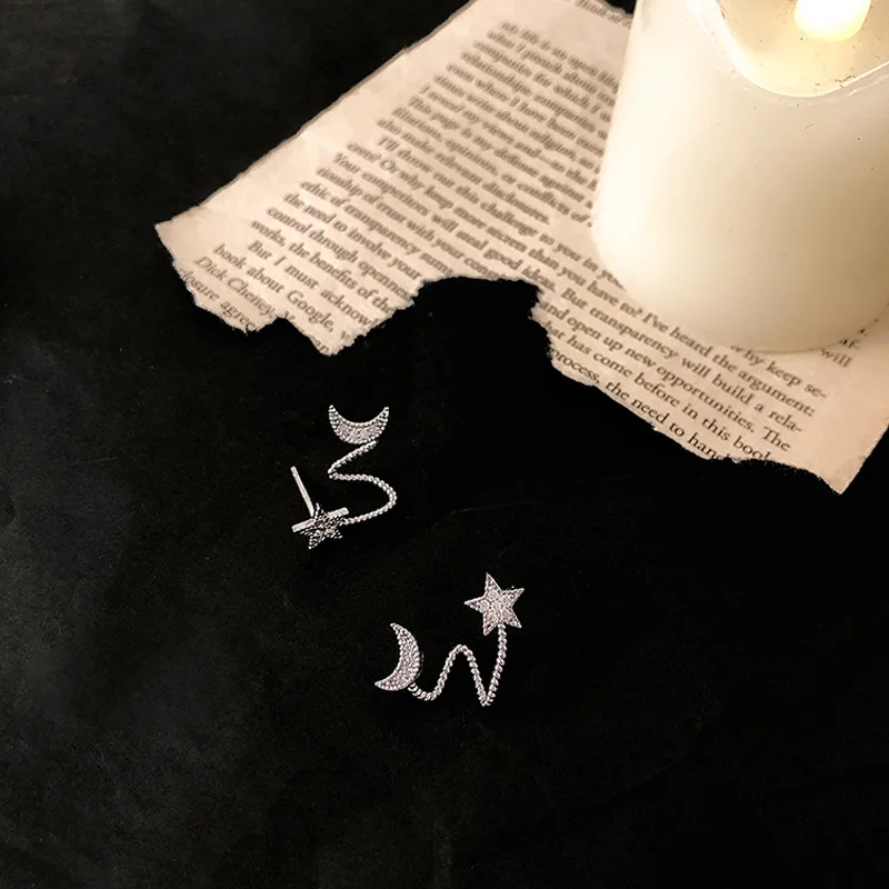

Original Silver Color Ear Studs Flash Star Link Moon Ear Bone Clip Charm Party Accessories Woman Jewelry Wholesale Gifts