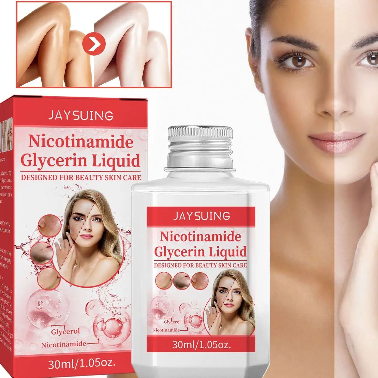 

Никотинамидная жидкость для осветления кожи с глицерином, 30 мл, увлажняет кожу суставов, затемняет и осветляет тон кожи