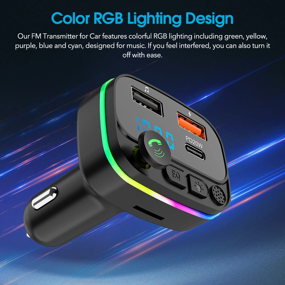 

Car FM Transmitter PD20W Fast Charger Wireless Bluetooth 5.0 Audio Receiver 4.1A Dual USB Smart Bluetooth Car MP3 Player